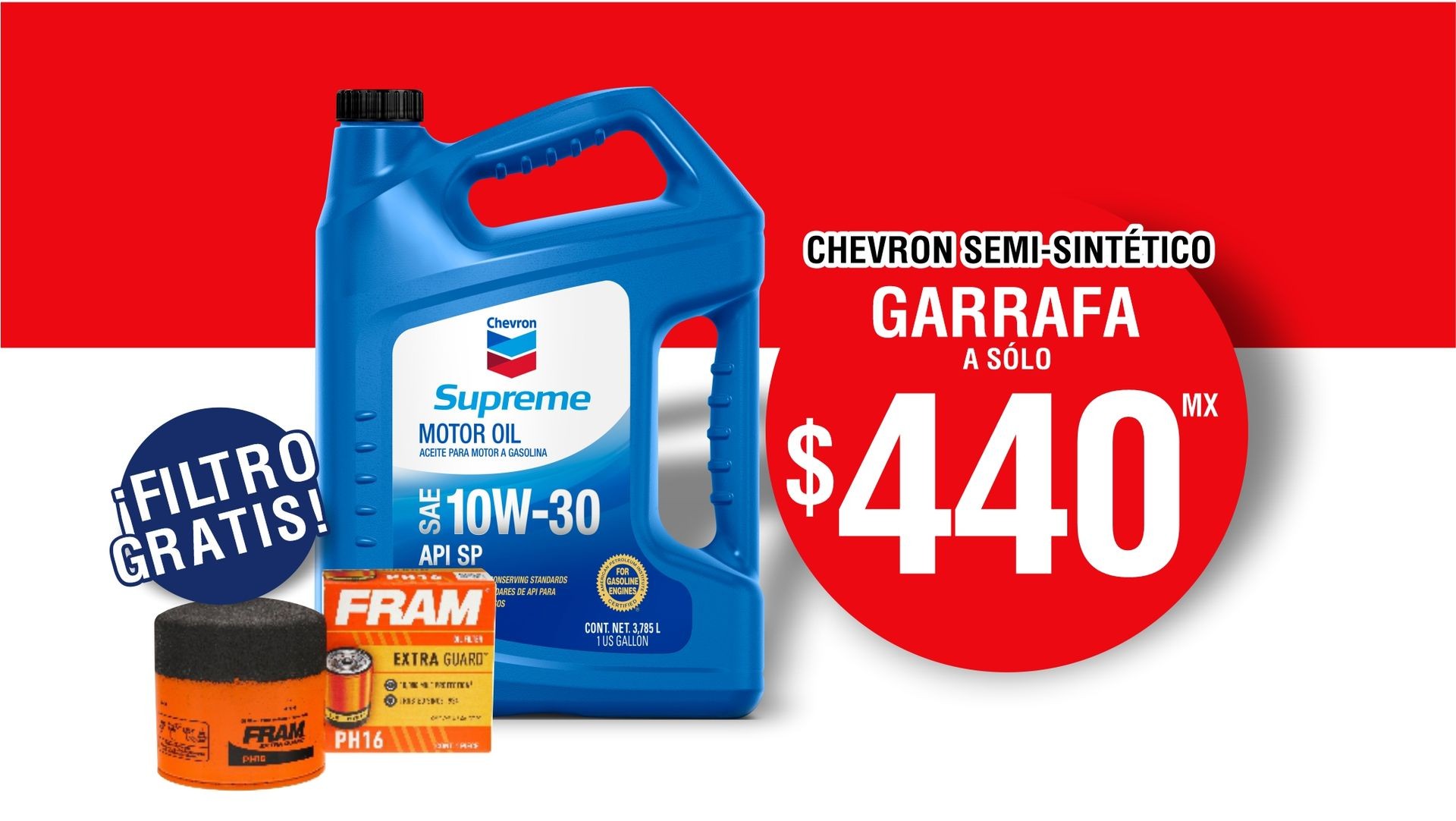 Garrafa de aceite CHEVRON + filtro GRATIS